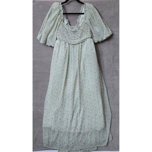 Worth Collective Maxi Dress 3XL Green Floral Cottagecore Spring Puff Sleeve